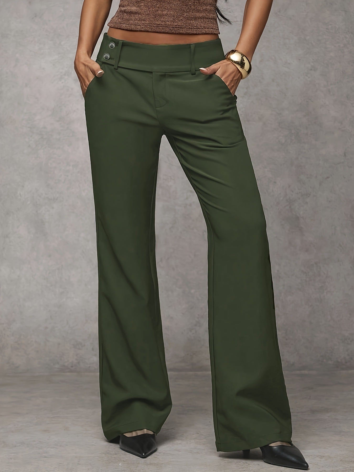 Solid color low-waisted flattering and versatile work and casual suit trousers